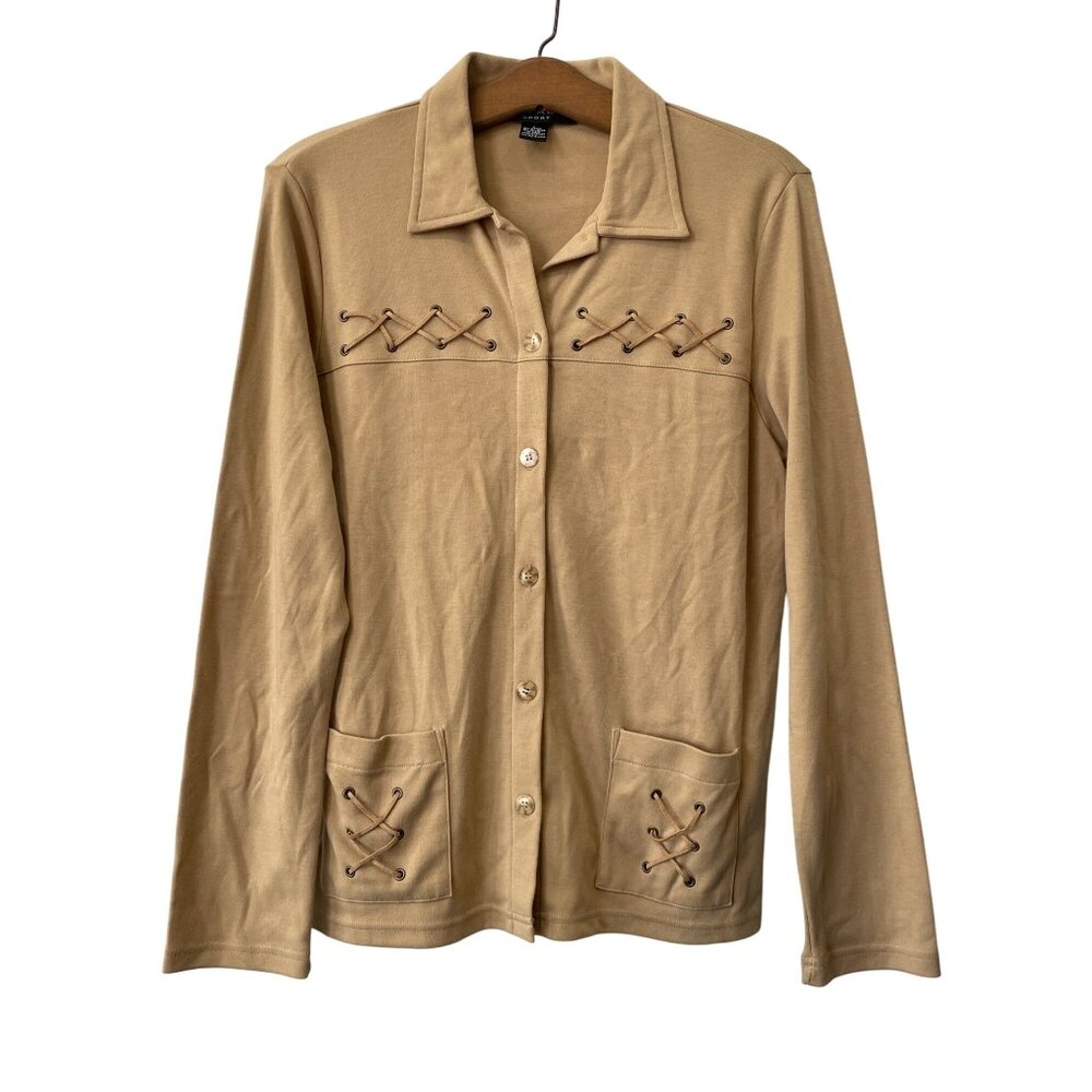 Vintage 90s Rafael Button Front Shirt Size Large Long Sleeve Taupe Tan NEW